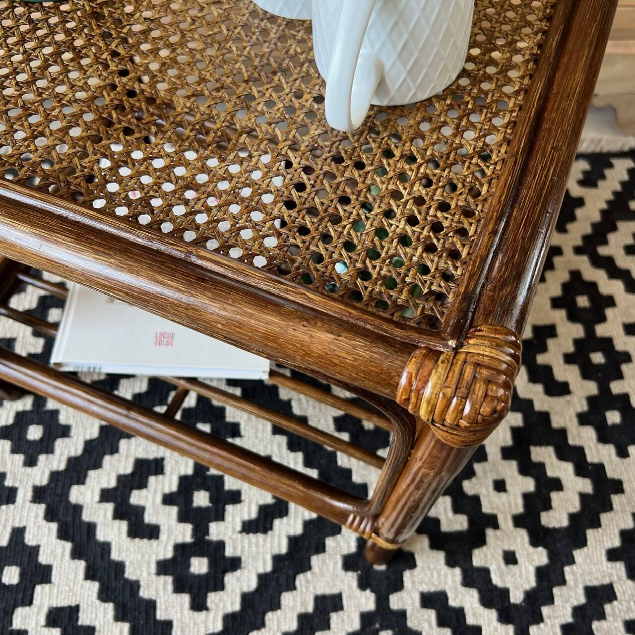 Small vintage table - rattan & canework