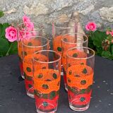 6 glasses to orangeade mosaic orange and green vintage 1970