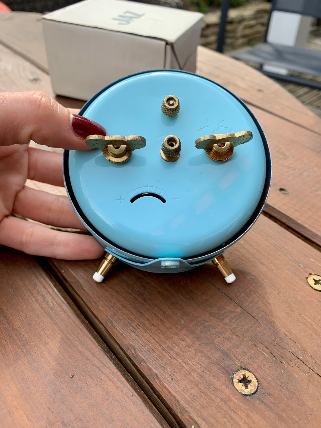 Vintage mechanical alarm clock sky blue Jaz