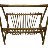 Vintage Rattan Magazine Basket Newspaper Rack 60s Rohe