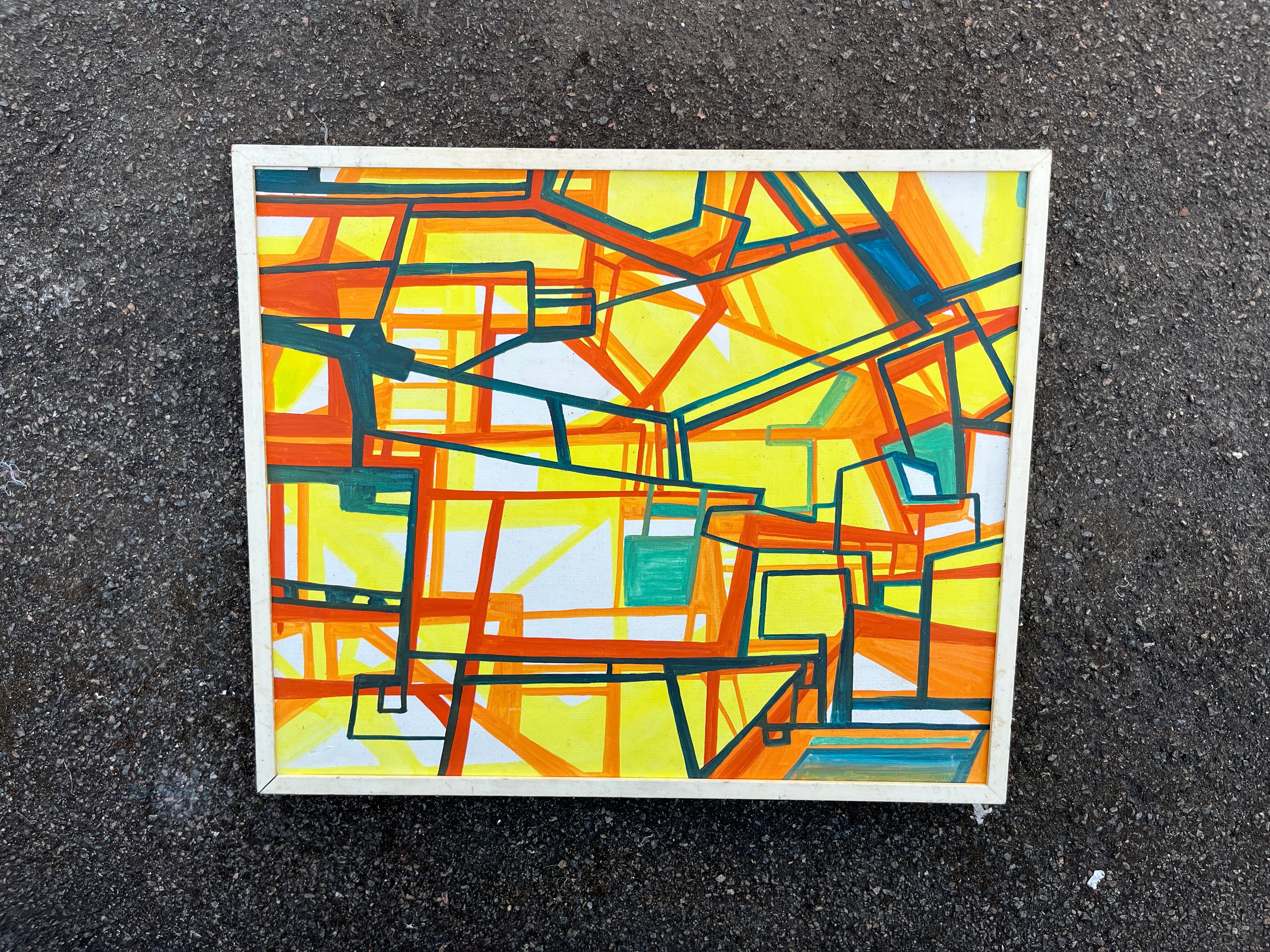 Abstract Cubist Table - Oil on Canvas Signed B. Géral