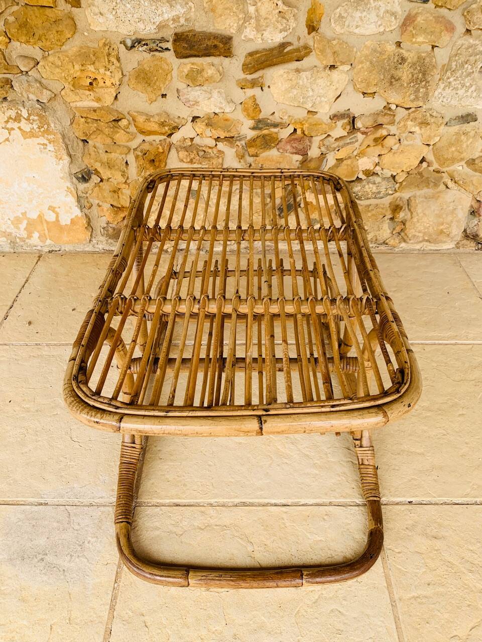 Table basse vintage en bambou et rotin dans le goût de Tito Agnoli, circa 1960