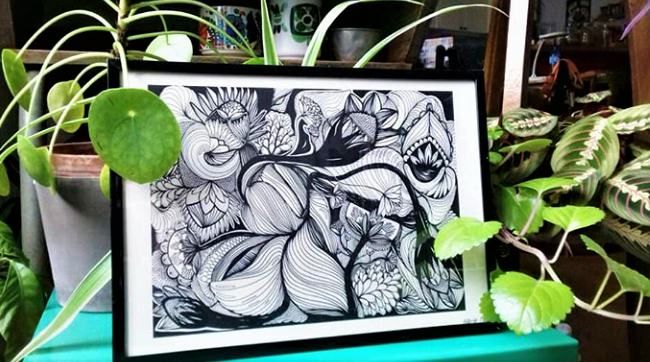 Black and white illustration ink "Ayana"