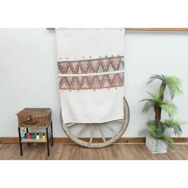 1970s Vintage Turkish Handmade Wool Cotton Beige Kilim Rug 108x151