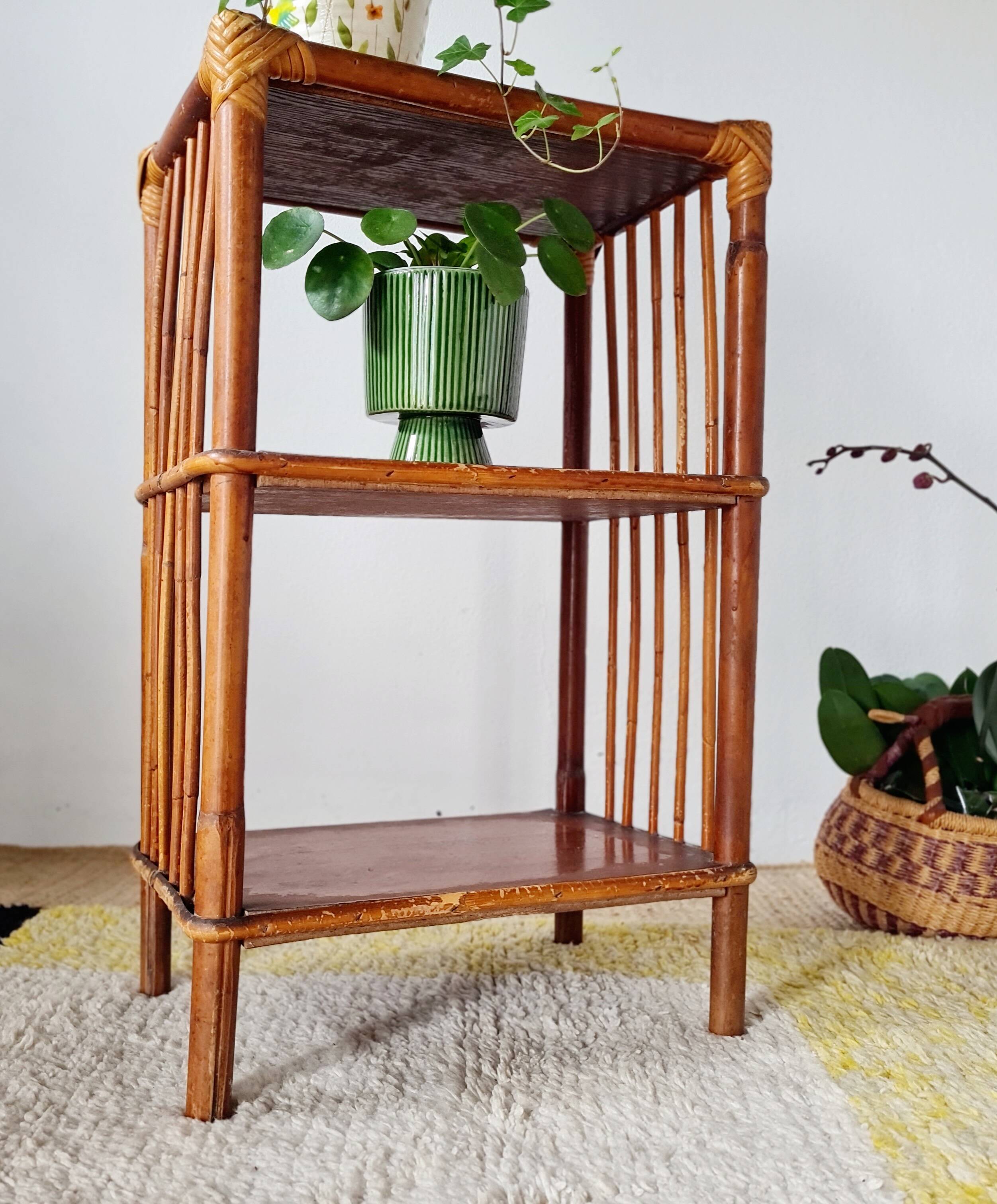 Etagère ancienne - bibliothèque rotin bois patinée