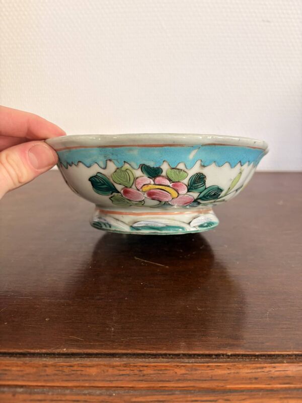 Coupe Assiette Vide Poche Famille Rose Porcelaine Céladon Peranakan Qing