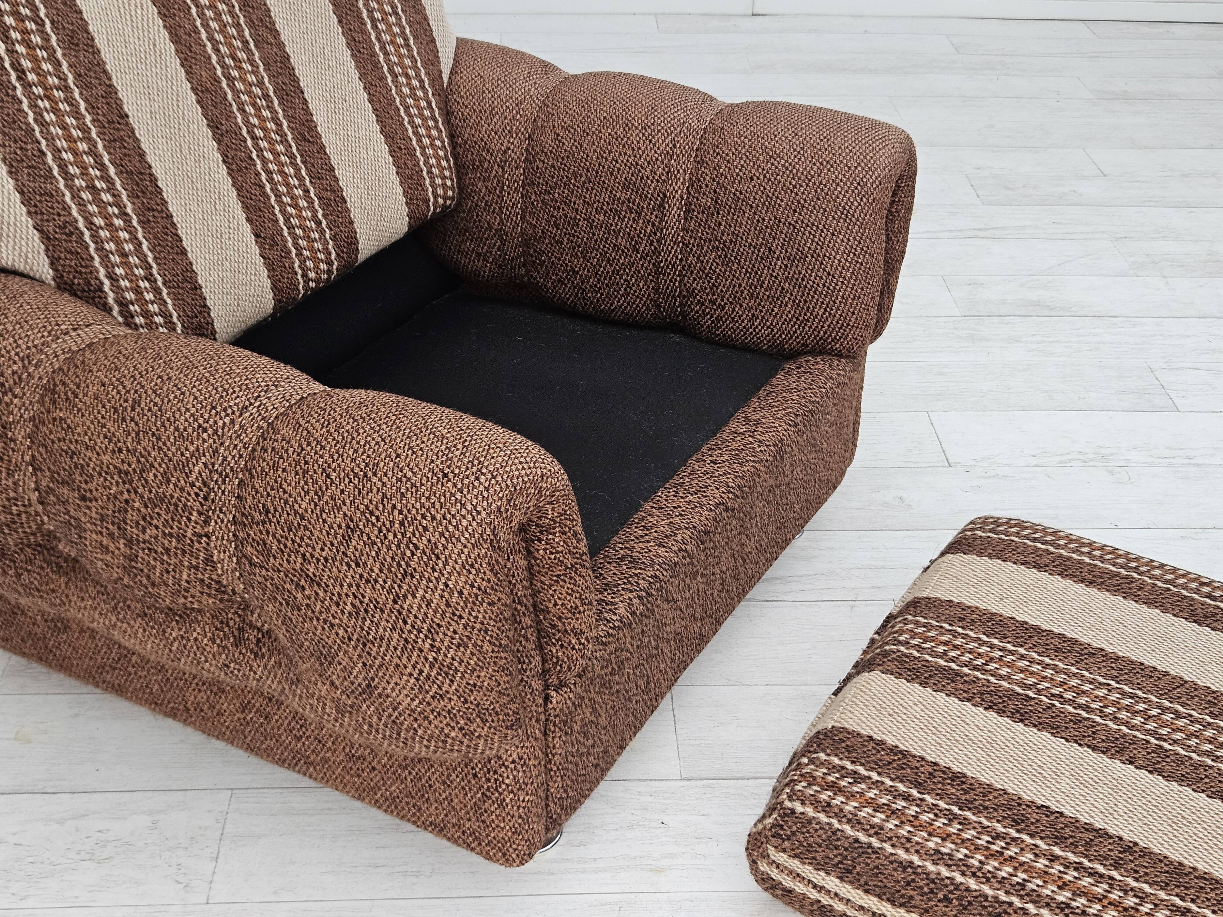 Fauteuil relax danois, revêtement en laine d'origine, années 70