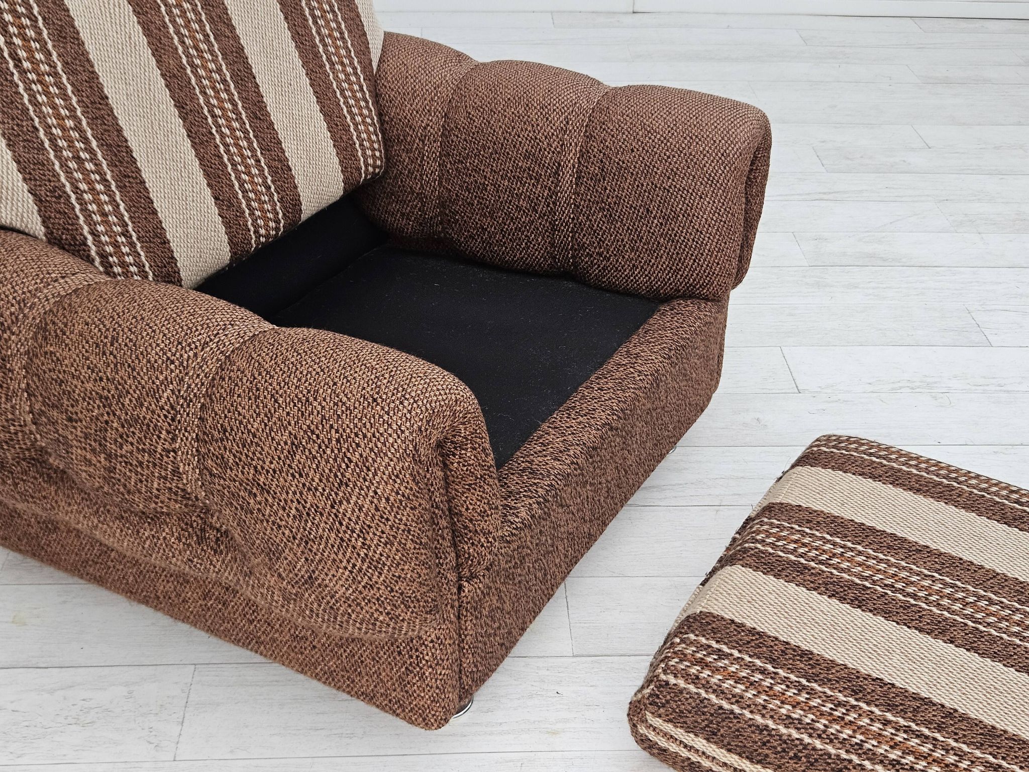 Fauteuil relax danois, revêtement en laine d'origine, années 70