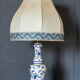 Blue and white ceramic lamp Floral decoration XXth Velvet lampshade