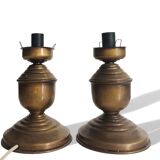 Portuguese rustic brass and frosted glass bedside lamps 1960s set of 2