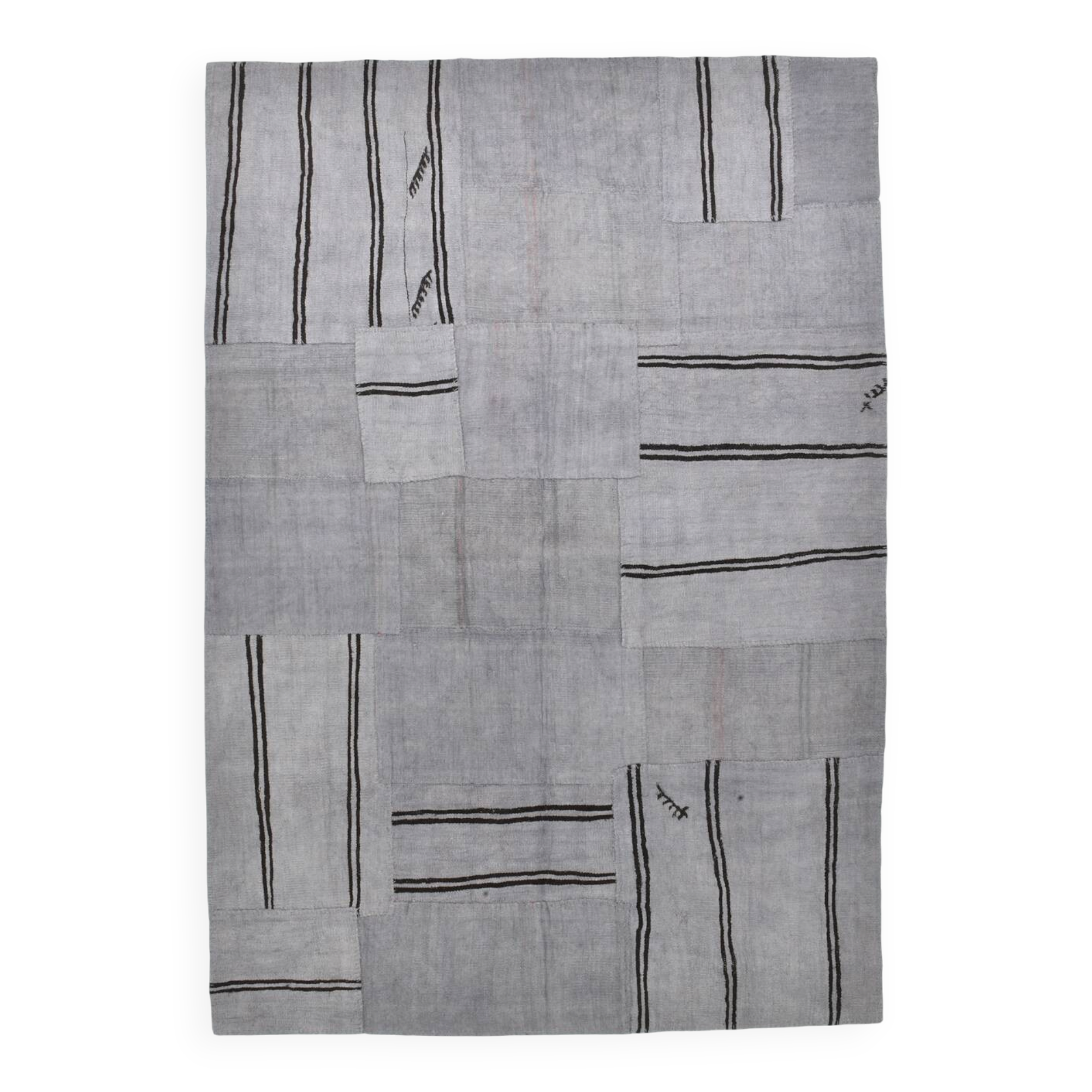 7x10 Vintage Gray & Black Modern Kilim Rug, 213x308Cm