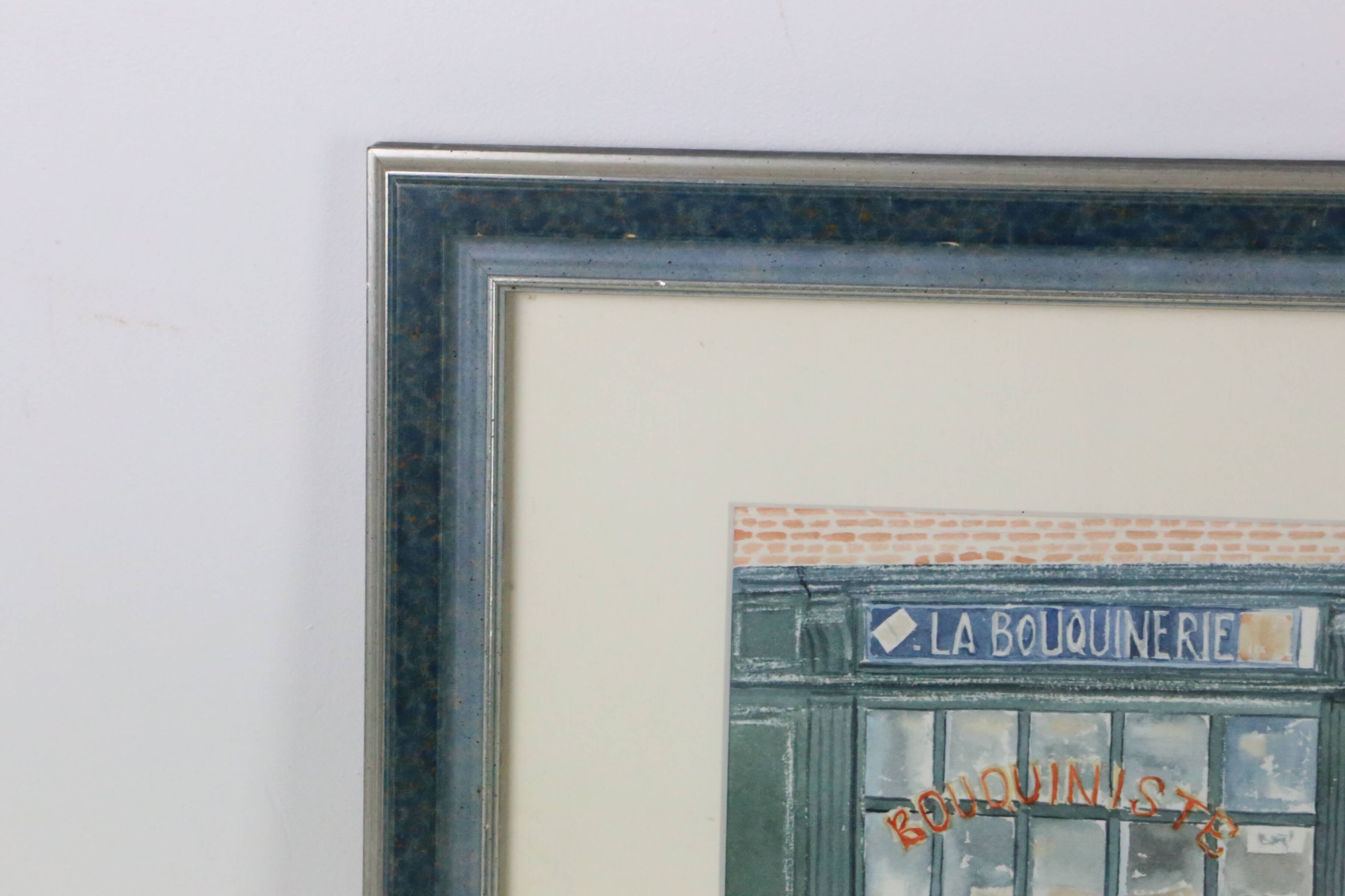 Watercolor 'The Bookstore' by Jean Desse, 1991