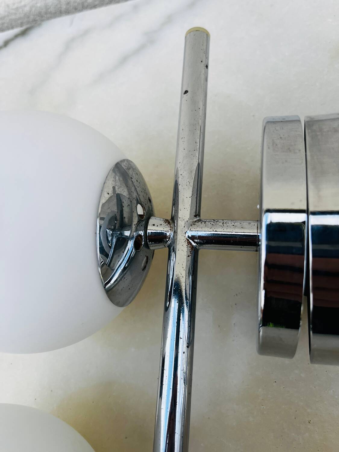 2 vintage double opaline globe wall lights 1960