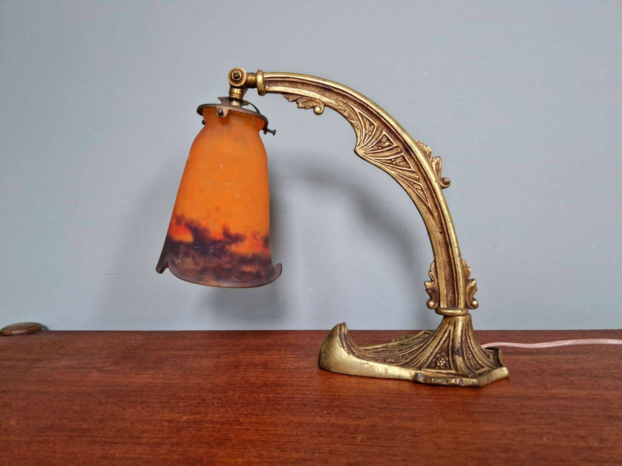 Art Deco bronze and marbled glass desk lamp, Muller brothers, 1920