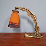 Lampe de bureau art déco en bronze et verre marmoréen, frères Muller, 1920