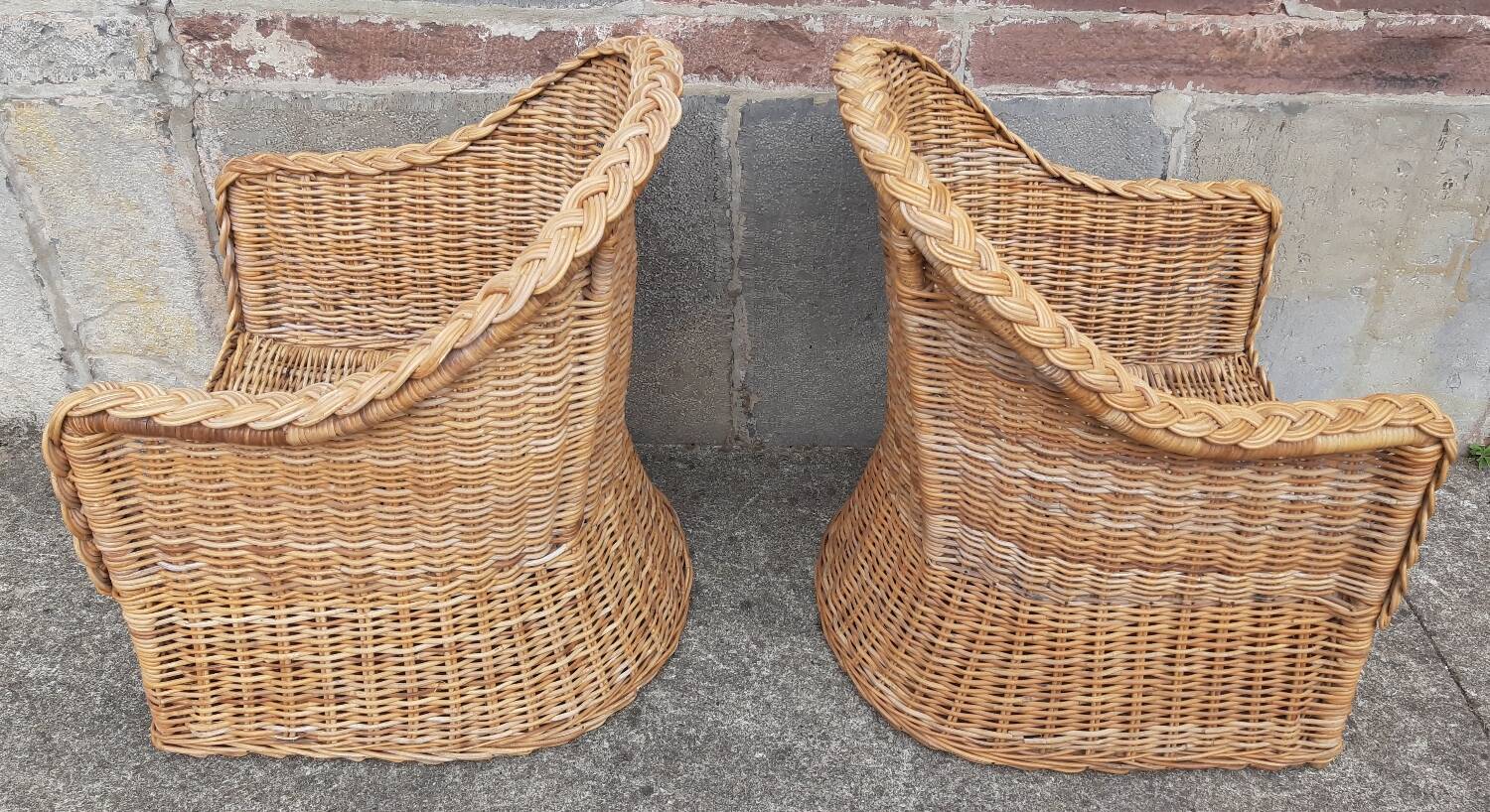 Pair of wicker and rattan armchairs.