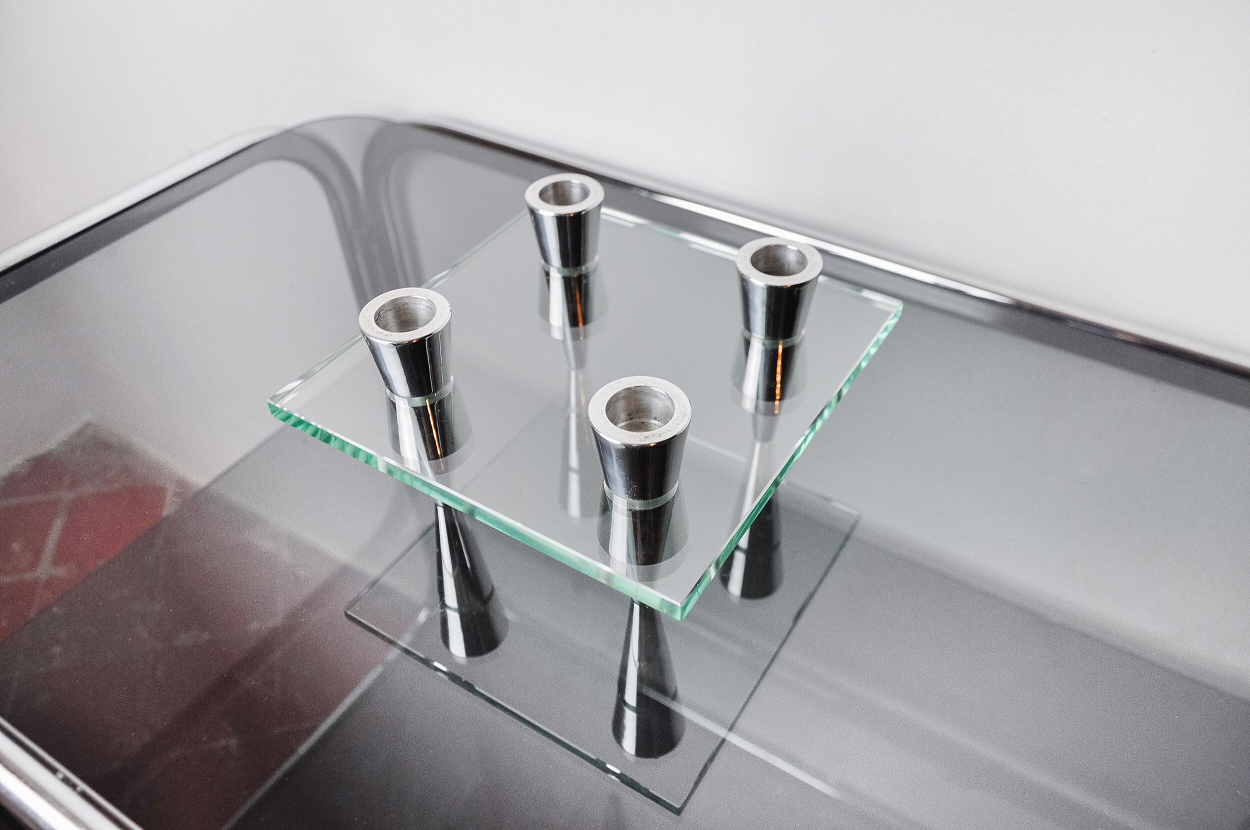 Square glass candleholder, 4 flames, denmark, 1970