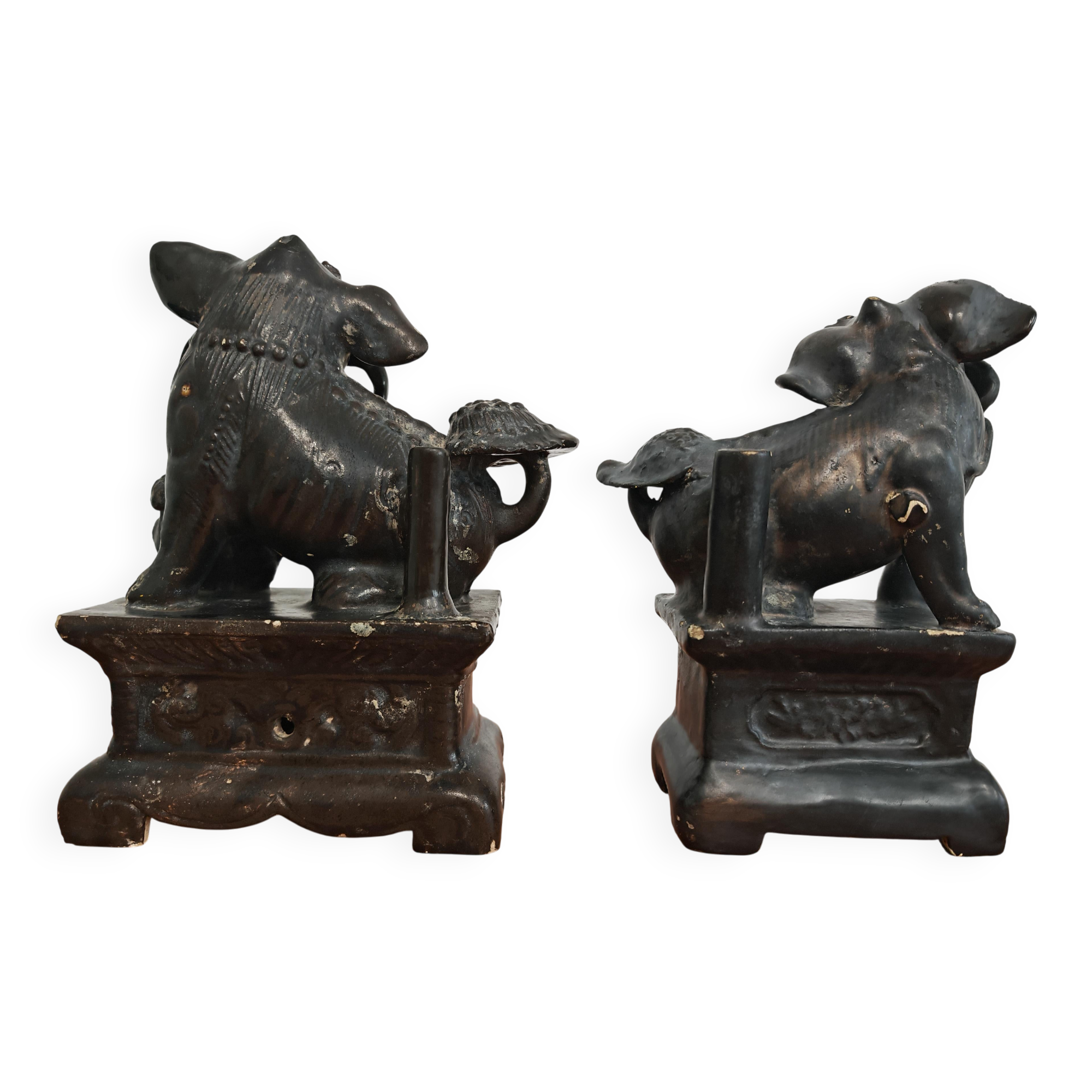 Pair of Foo Dogs in ceramic, 19th century