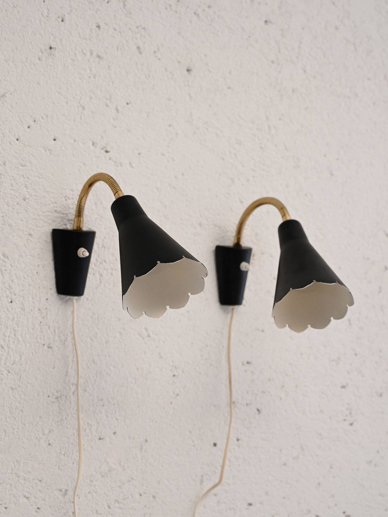 Pair of 1950s/60s Black Scandinavian Wall Lamps
