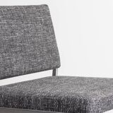 Pair of vintage armchairs in metal and gray fabric, renovated