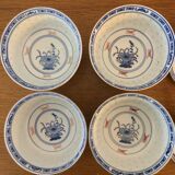 4 rice bowls "grains of rice" and 6 porcelain spoons