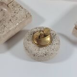 Vintage mid century travertine table set vide poche candleholder ashtray