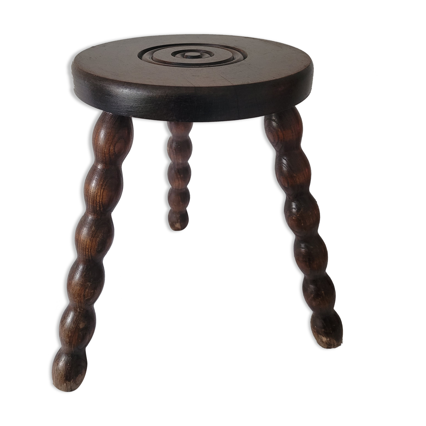 Brutalist stool with turned wooden legs