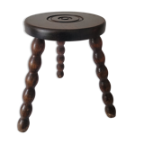 Brutalist stool with turned wooden legs