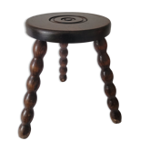 Tabouret brutaliste avec pieds en bois tourné