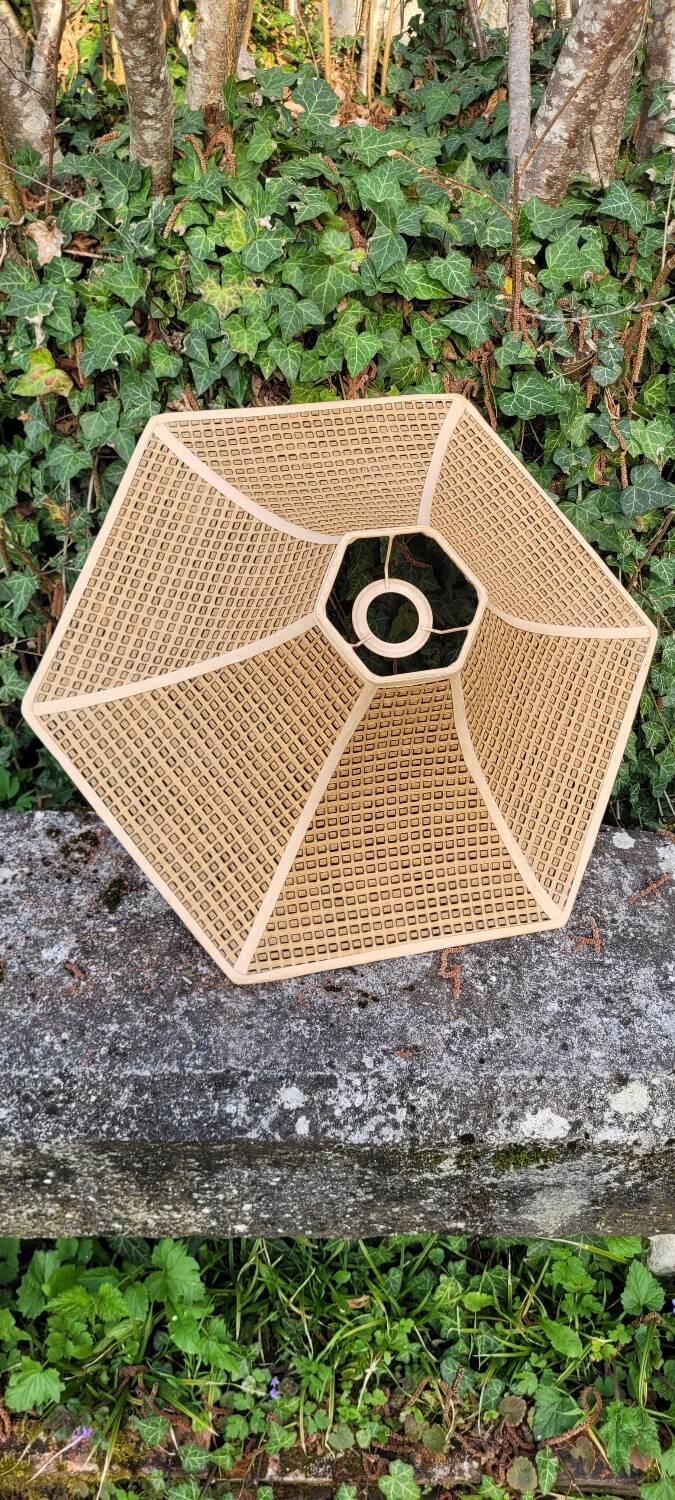 Large Hexagonal Boho Chic Faux Cane Lampshade 1970