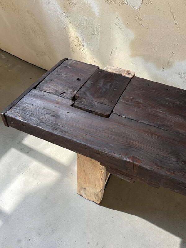 Ancien établi en chêne massif restauré — Console XXL