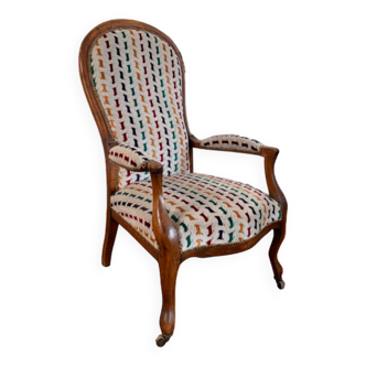 Fauteuil voltaire blanc en noyer, 1860