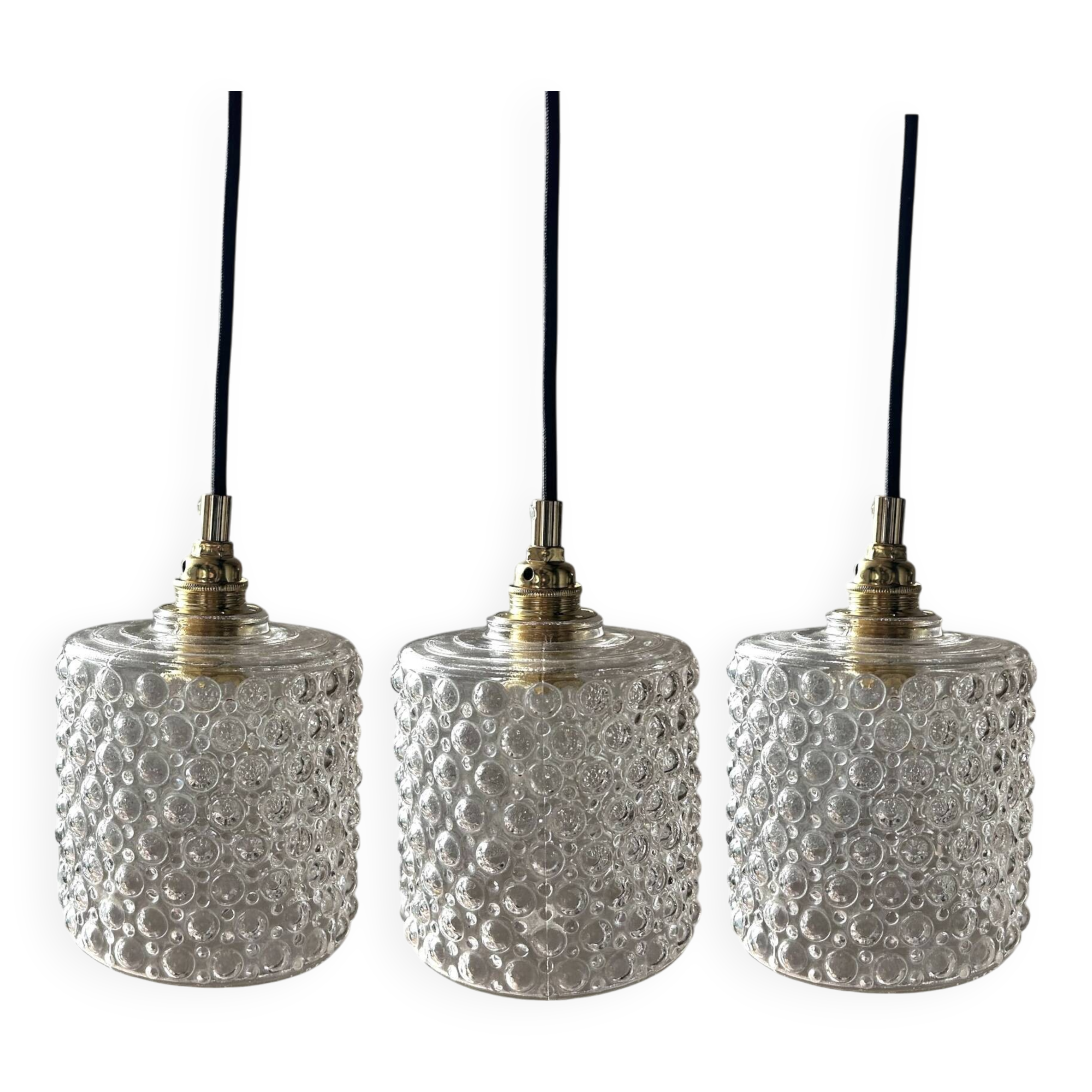 Set of three bubble glass pendant lights