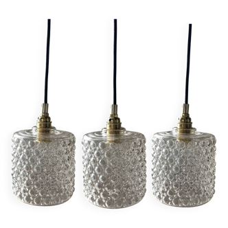 Set of three bubble glass pendant lights