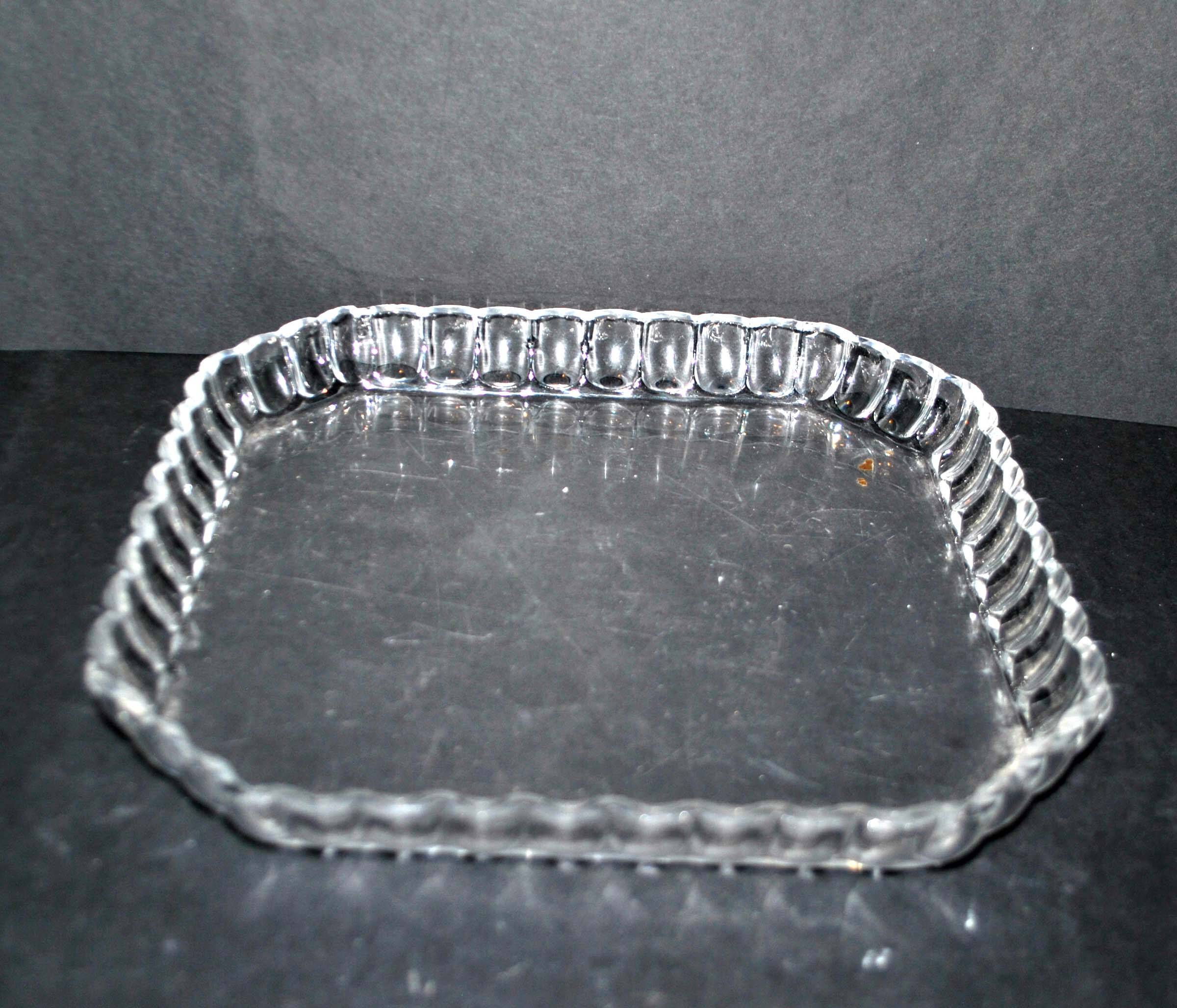 Old square tray in molded glass - liquor or fruit service 21.5cm