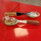 Salad server in buffalo horn and exotic wood