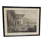 Gravure ancienne, cour des Lions, Alhambra, Grenade, Espagne