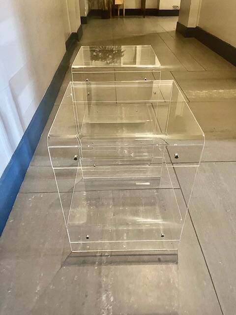 Pair of vintage Roche Bobois 70s plexiglass bedside tables