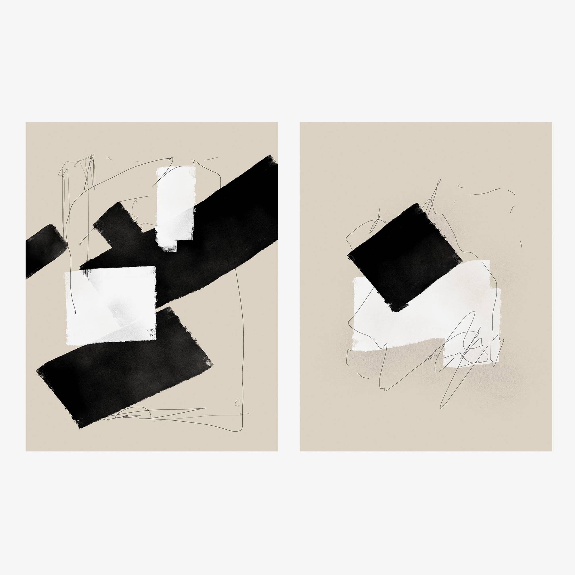 Pair of giclee prints, abstract wall art set of two, 50x70cm