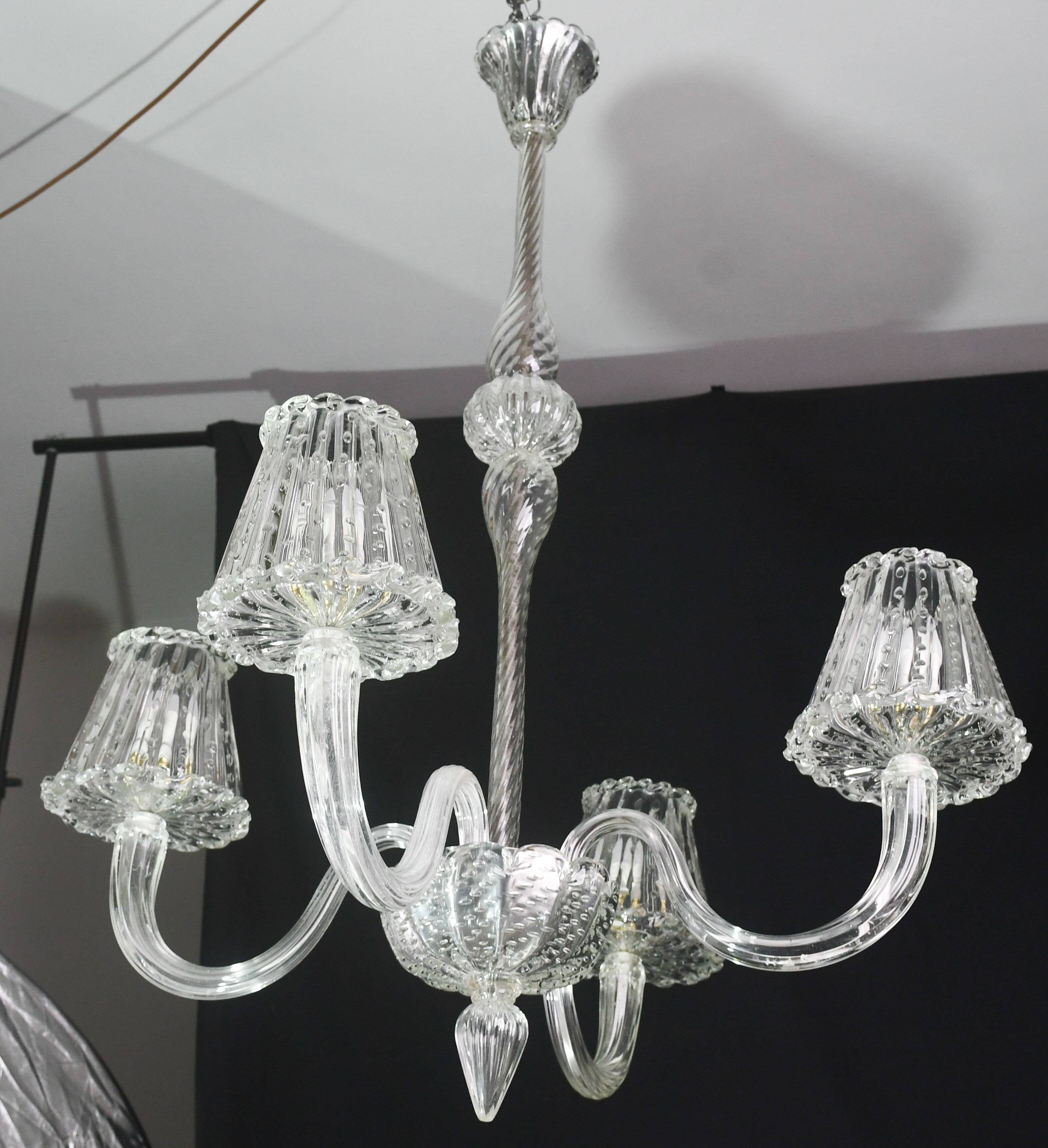 Luxury Art Decò Barovier e Toso Chandelier, Murano "Bubble" Glass, 1950s