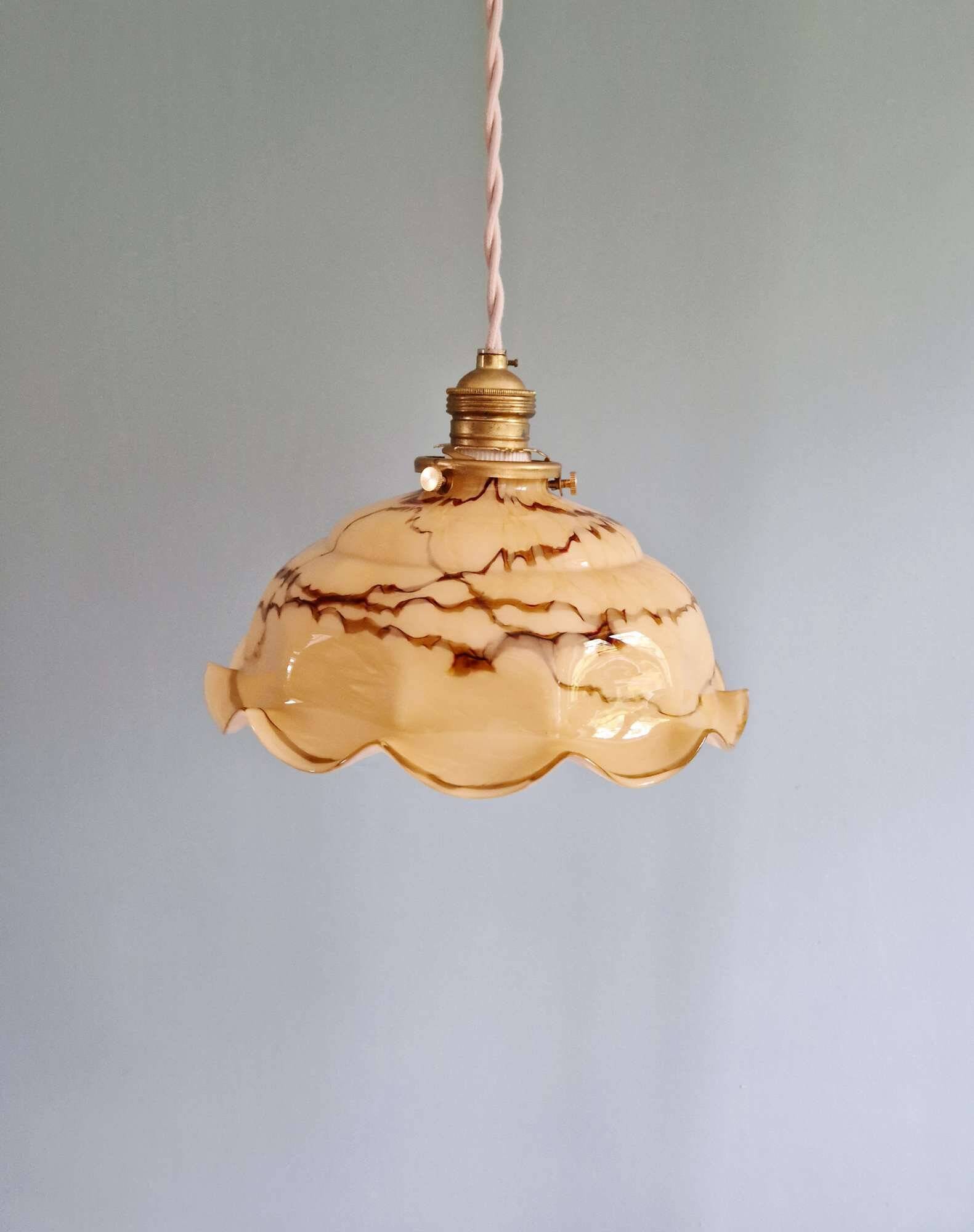 Art Deco marbled opaline pendant light, Scailmont, 1920-30
