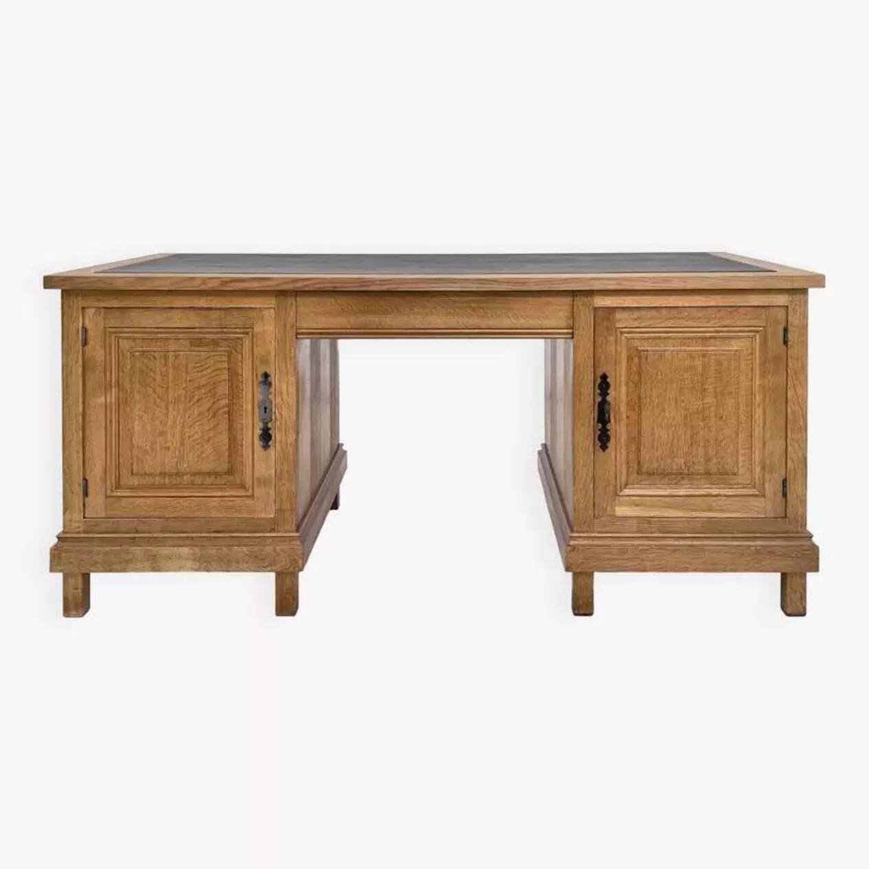 Bureau double face en chêne et cuir