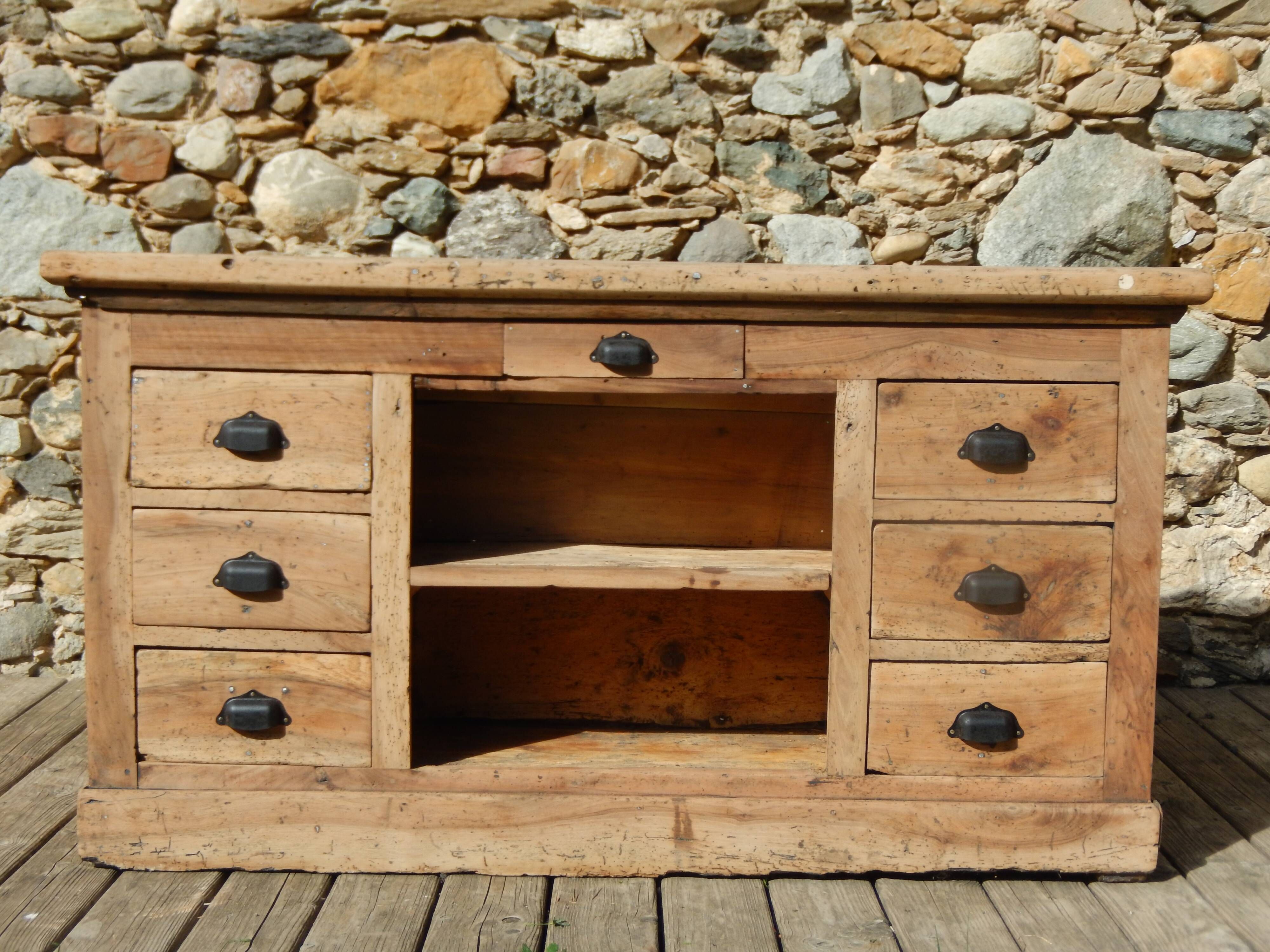 Old shop counter - Trade furniture with 13 walnut drawers