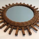 Round rattan mirror