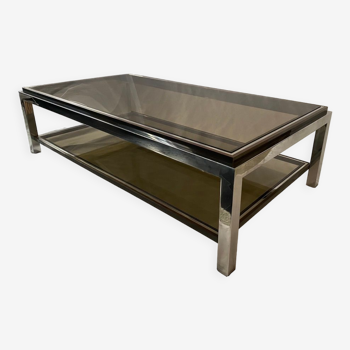 1970s Two tone Coffee Table with Smoked Glass after Willy Rizzo