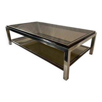 1970s Two tone Coffee Table with Smoked Glass after Willy Rizzo