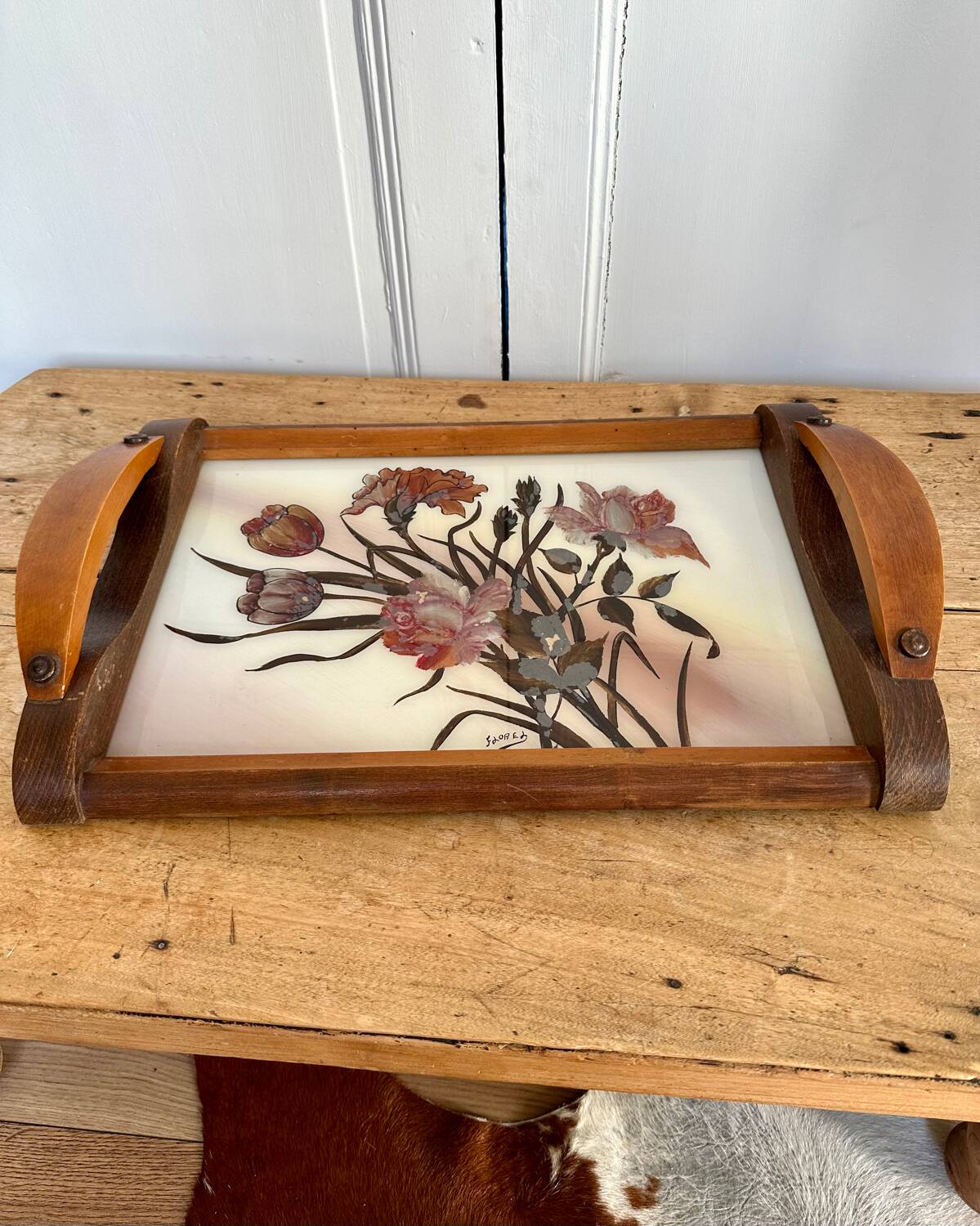 Large art deco tray signed Florel