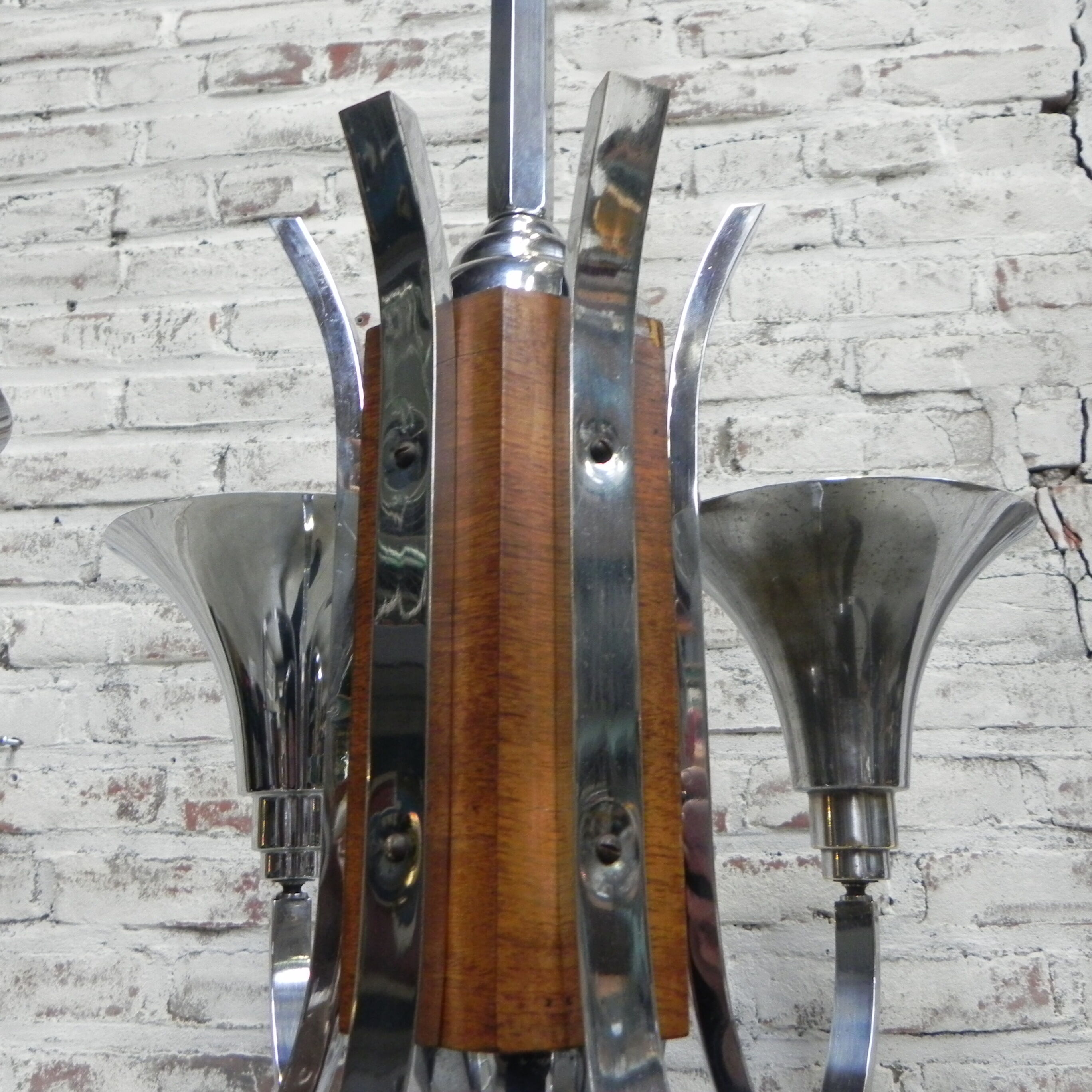Art Deco hanging lamp with 6 chromed vials