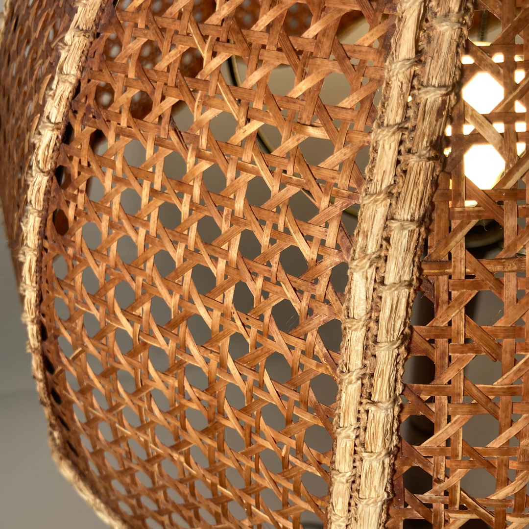 Lampe de table d’abat-jour de champignon en fausse toile de bambou, années 1960