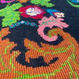 Romanian wool vintage carpet floral design and brown leaves